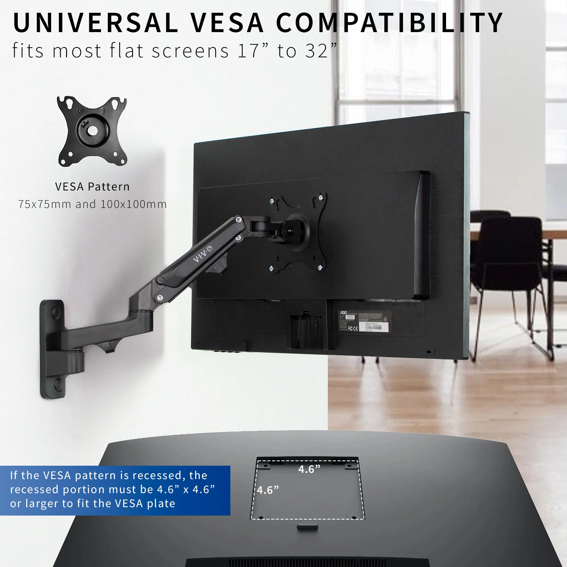 Premium Aluminum Single 17" to 32" Monitor Wall Mount - Image 3