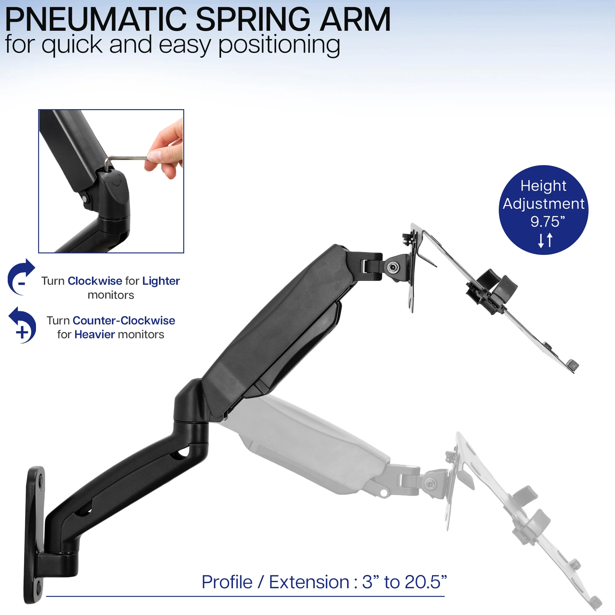 Pneumatic Arm Single Laptop Wall Mount - Image 5