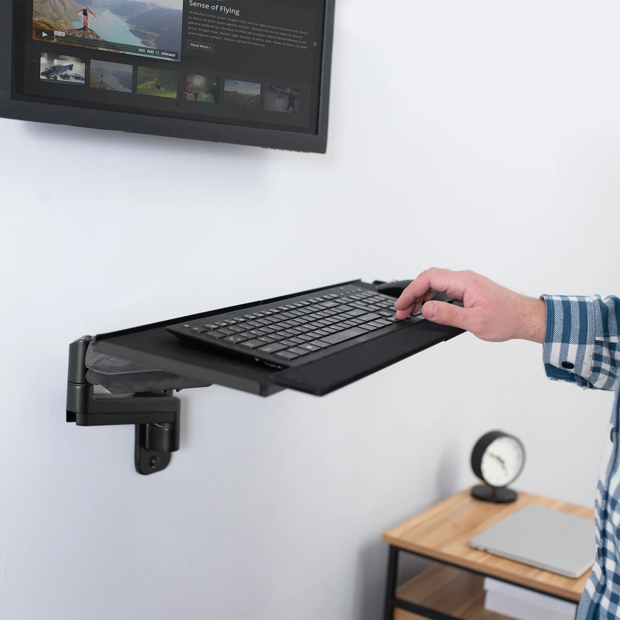 Single 17" to 32" Monitor Wall Mount + Keyboard Tray Wall Mount - Image 9