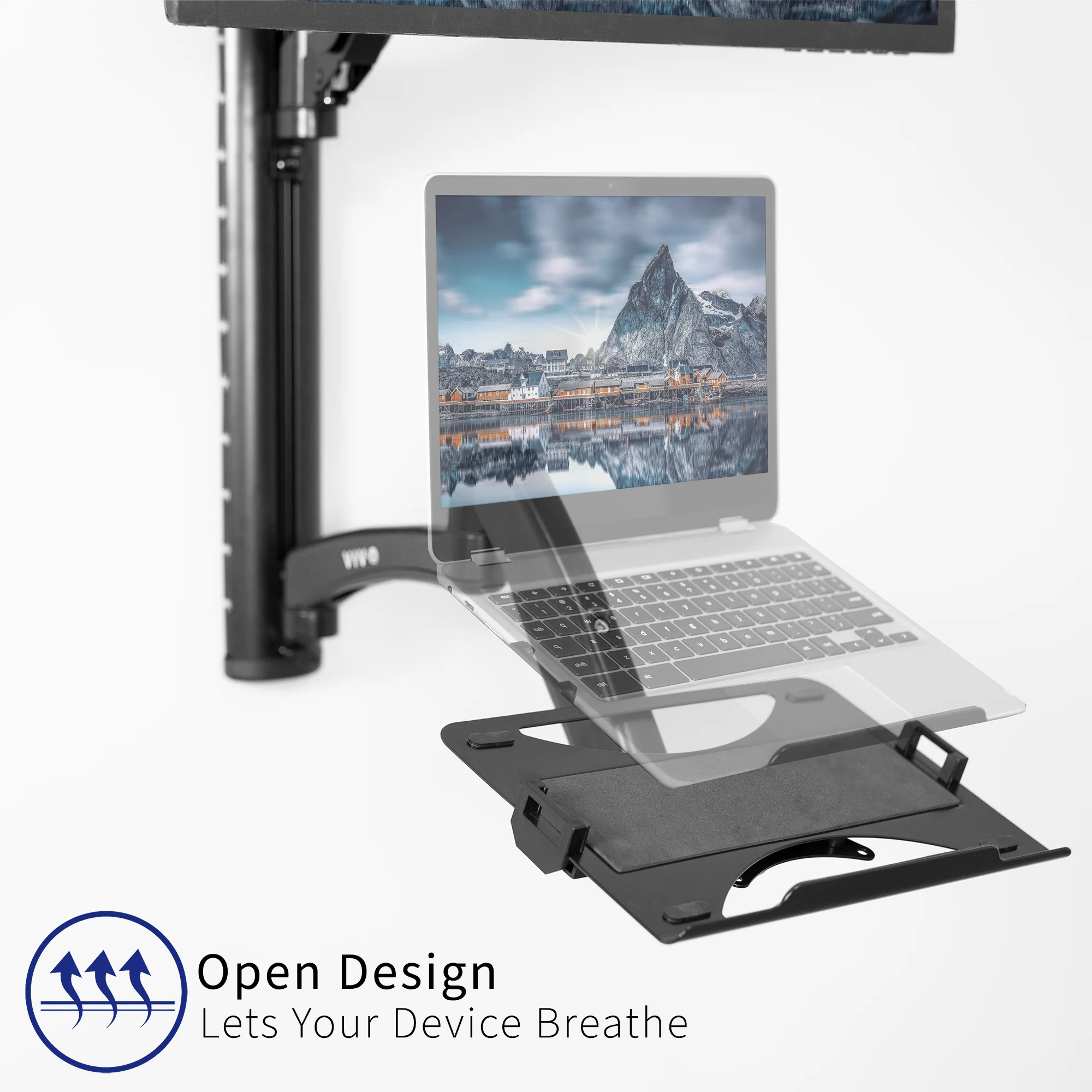 Sit to Stand Single Monitor & Laptop Wall Mount Workstation - Up to 27" Screens, 17.3" Laptops - Image 9