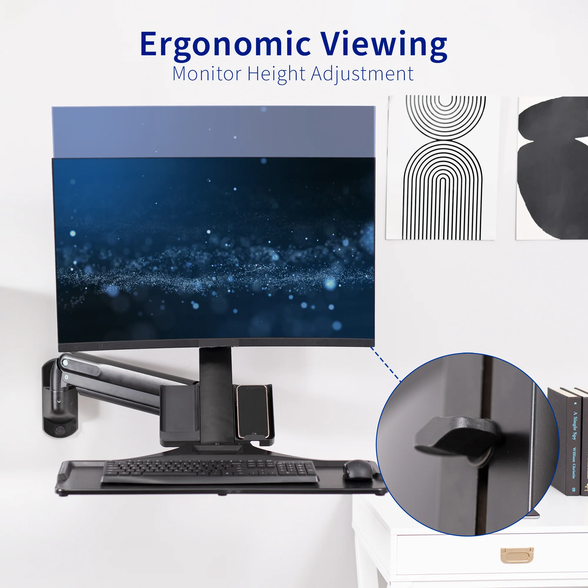 Single 17" to 32" Monitor Sit to Stand Wall Mount Workstation - Image 10