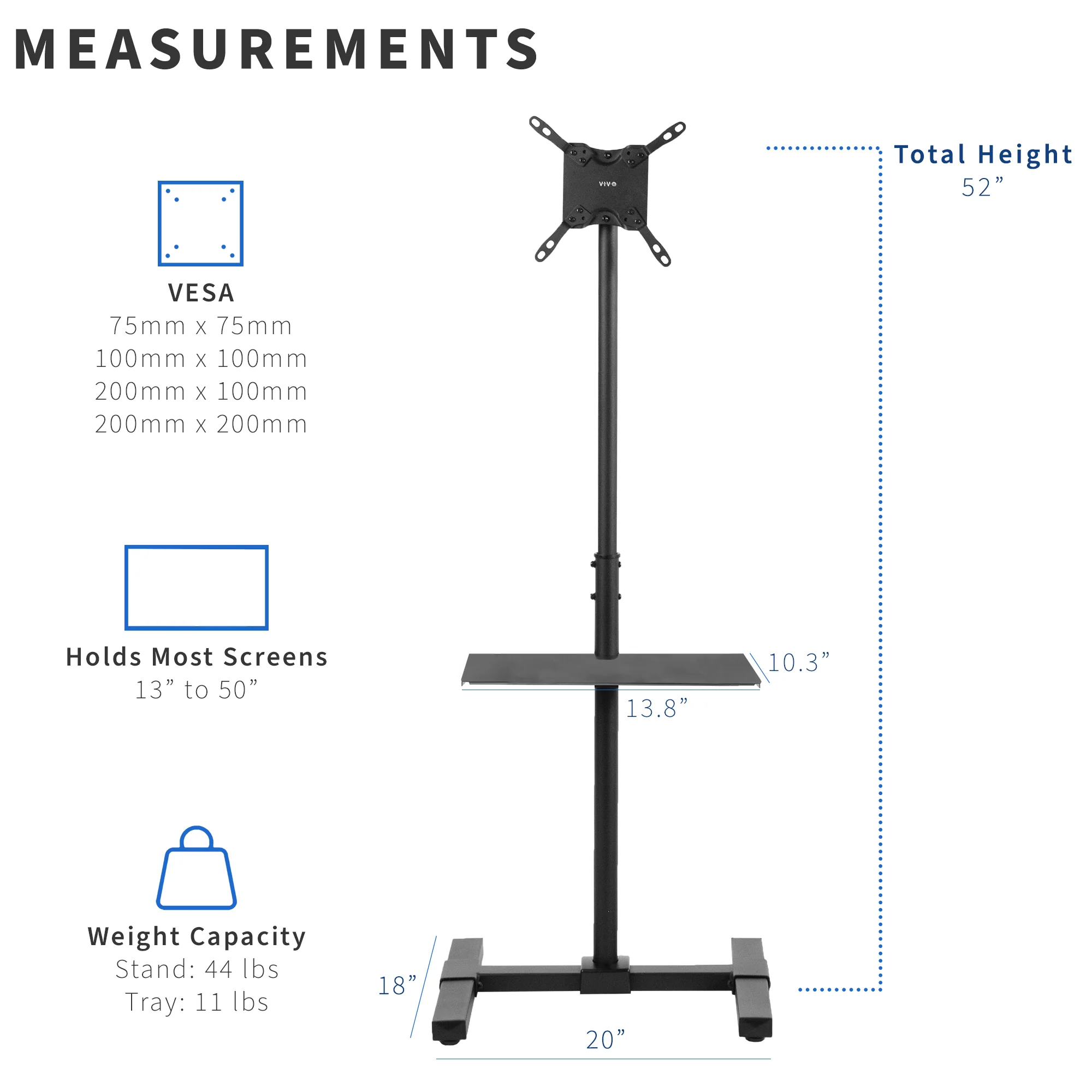 TV Stand for 13" to 50" Screens with Shelf - Image 3