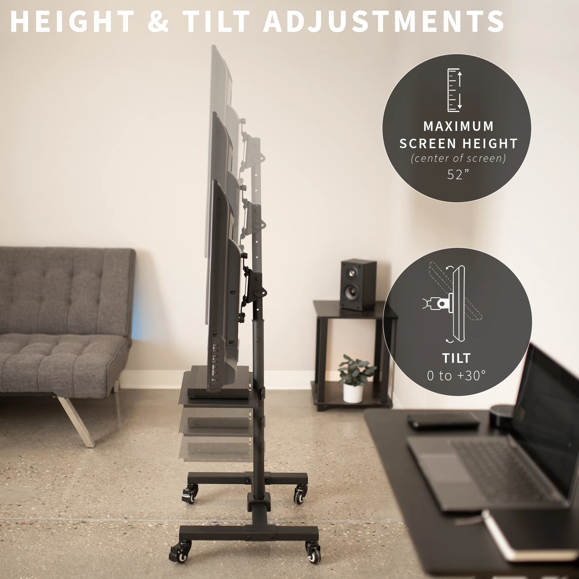 TV Cart for 13" to 50" Screens with Shelf - Image 3