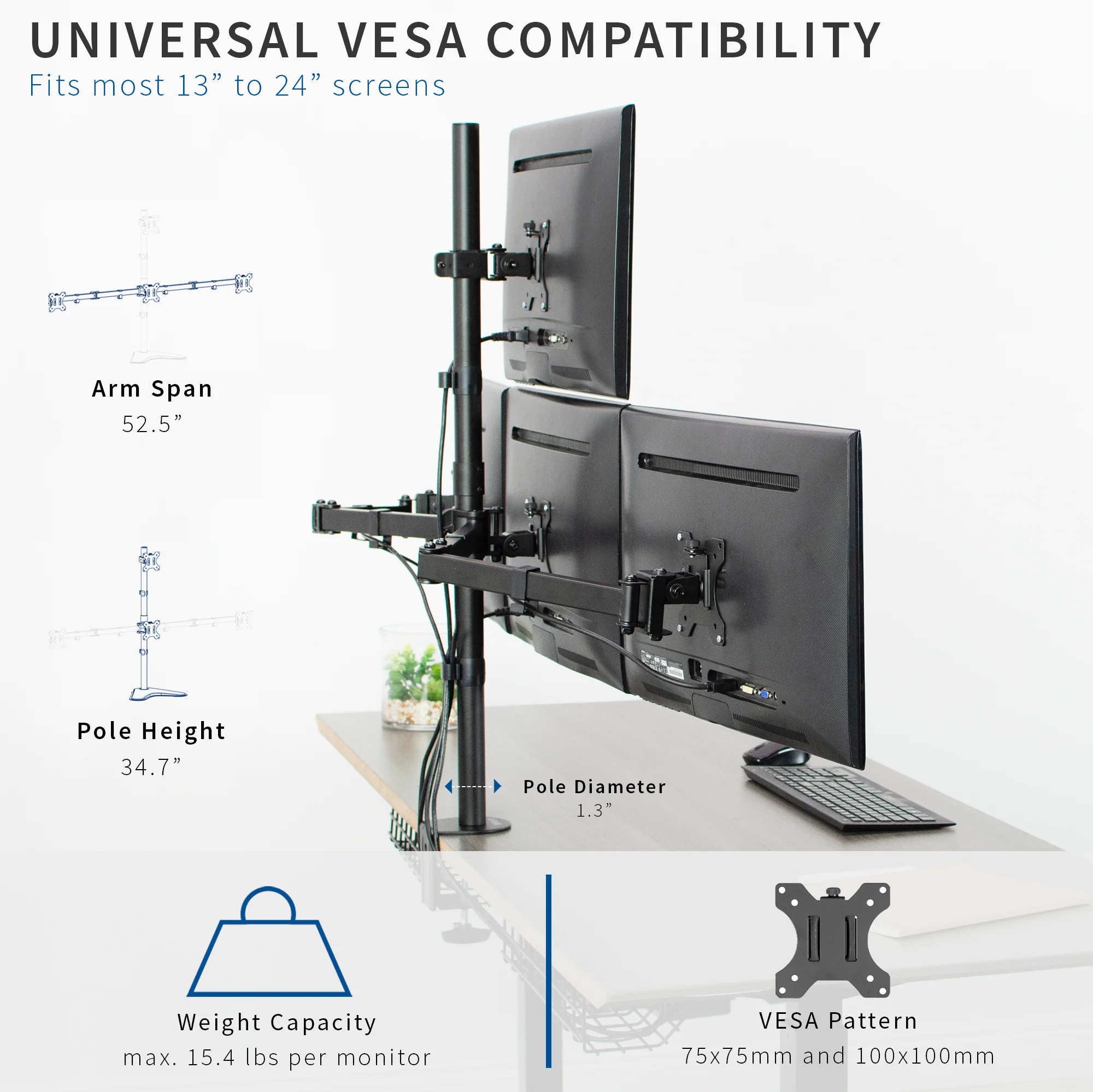 Quad 13” to 24” Monitor Desk Mount - Image 3