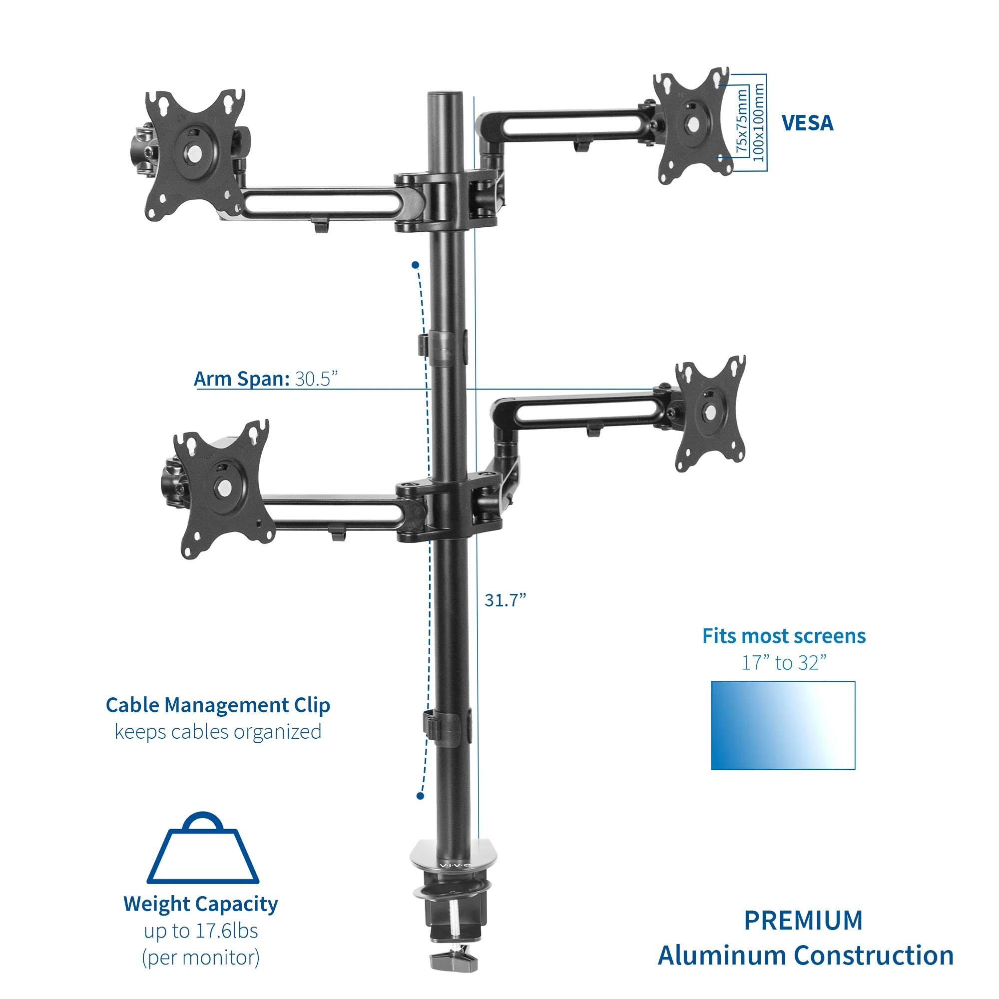 Quad 17” to 32” Monitor Desk Mount - Image 5